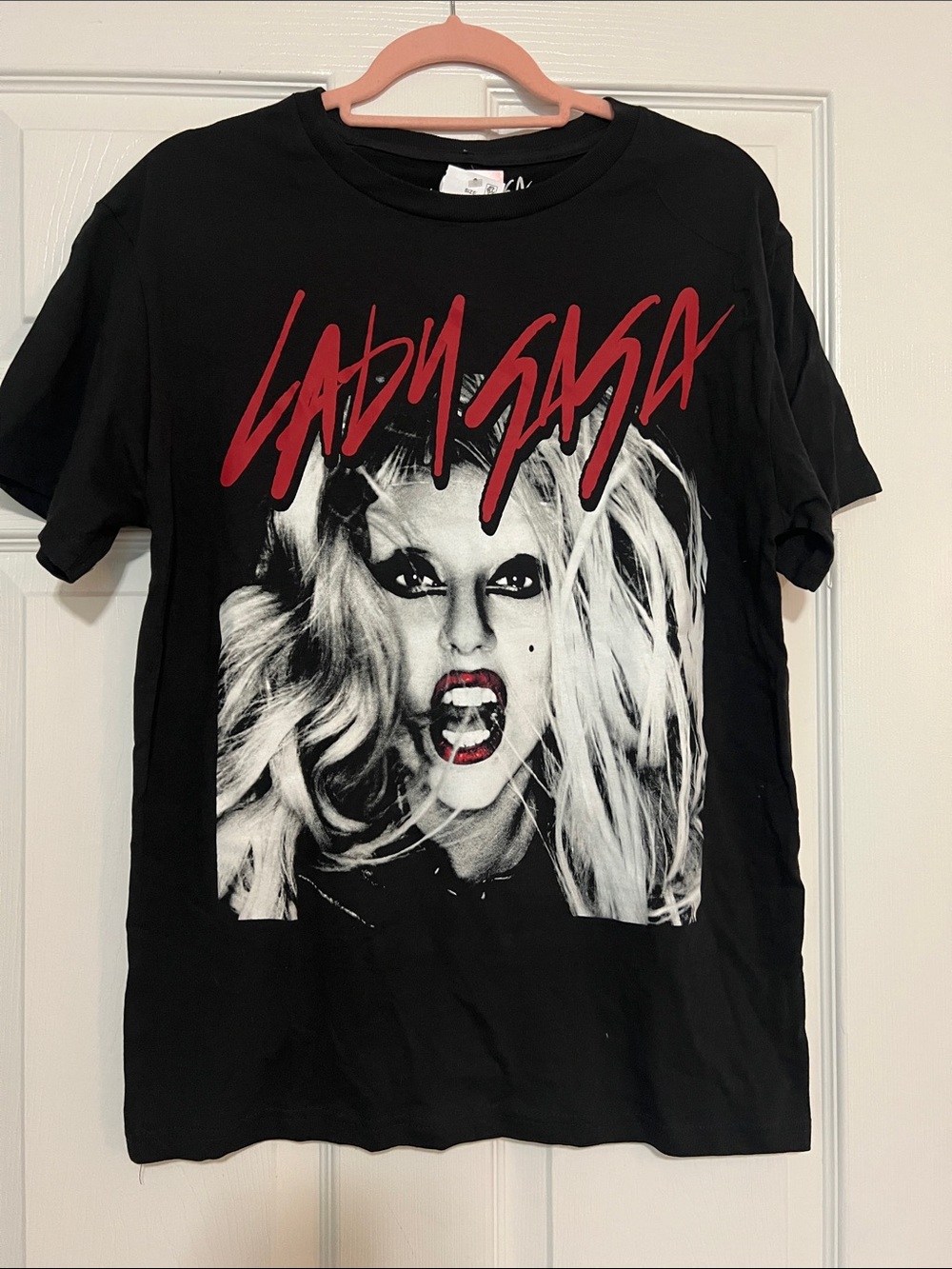Lady Gaga Black Graphic Tee with Red Logo
